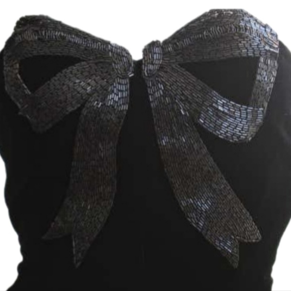 $6,000 OSCAR DE LA RENTA BLACK VELVET EMBROIDERED BEAD RUNWAY GOWN US S - Picture 4 of 7